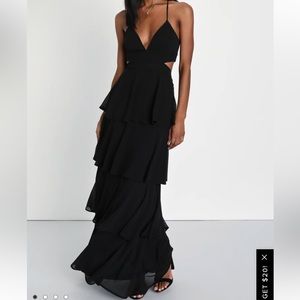 Lulu’s Tier and Now Black Tie-Back Tiered Maxi Dress